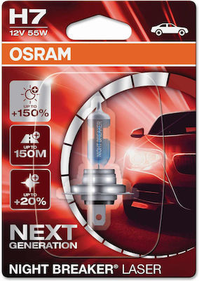 Osram Λάμπα Αυτοκινήτου Night Breaker Laser +150% H7 Αλογόνου 12V 55W 1τμχ