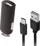 Forever Încărcător Auto Negru Car charger 2A & Type-C Cable Black de Intensitate Totală 2A cu un Port USB împreună cu Cablu Tip-C