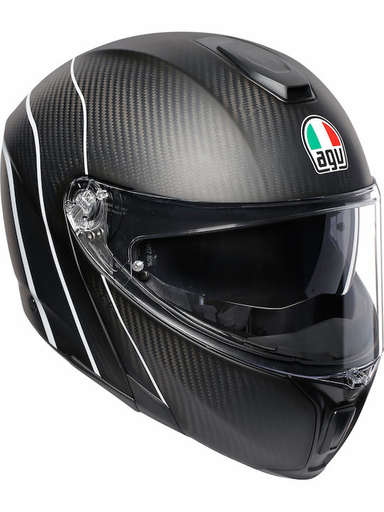 AGV Sportmodular Flip-Up Helmet with Pinlock and Sun Visor DOT / ECE 22.05 1340gr Refractive Carbon / Silver KR3801