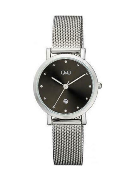 Q&Q Uhr mit Silber Metallarmband A419J222Y