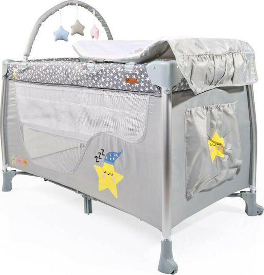 Cangaroo Good Night Кошара за игра 2 Нива с Променяща се Повърхност & Матрак Кафяв 120x60см