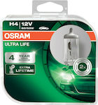 Osram Λάμπες Αυτοκινήτου Ultra Life H4 Αλογόνου 12V 60W 2τμχ