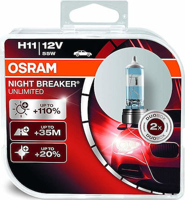 Osram Lămpi Autoturismului Night Breaker Unlimited +110% H11 Halogen Alb 12V 55W 2buc