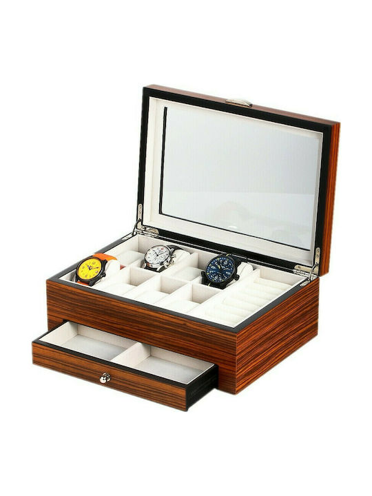 Rothenschild Wooden Watch Case with Transparent Cover for 8 Watches with Drawer Brown RS-2271-8Z
