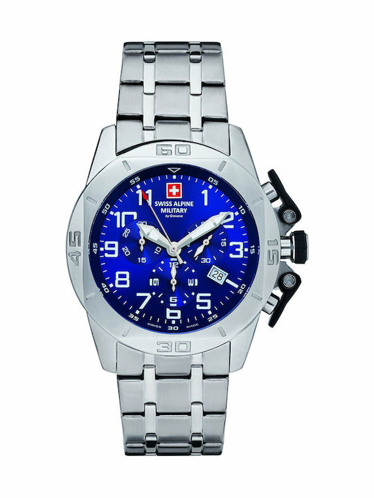 Swiss Alpine Military by Grovana Ανδρικό Ρολόι 50mm Χρονογράφος Μπαταρίας με Ασημί Μεταλλικό Μπρασελέ