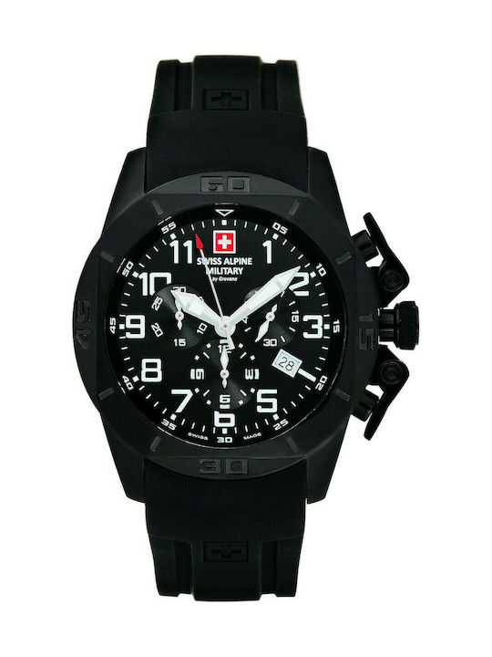 Swiss Alpine Military by Grovana Watch Chronograph Battery with Black Rubber Strap 7063.9877SAM