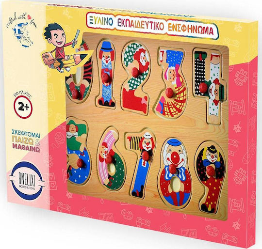 Wooden Kids Peg Puzzle Colored Numbers with Clown for 2+ Years 10pcs Anelixi