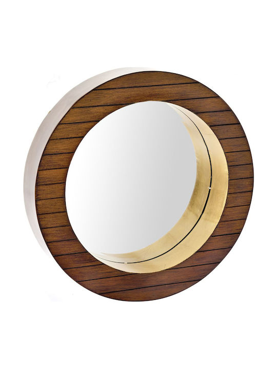 Iliadis Wall Mirror with Brown Wooden Frame Diameter 41cm 1pcs