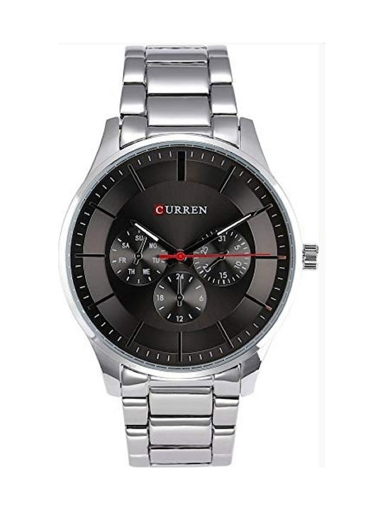 Curren Uhr Chronograph Batterie mit Metallarmband Black / Silver