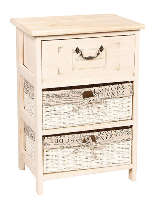 Wooden Storage Drawers with 3 Drawers Φυσικό / Λευκό L40xW29xH57.5cm