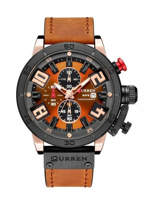 Curren Ανδρικό Ρολόι 46mm Χρονογράφος Μπαταρίας με Δερμάτινο Λουράκι Orange
