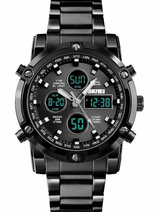 Skmei 1389 Herrenuhr 48mm Chronograph Batterie mit Schwarz Metallarmband
