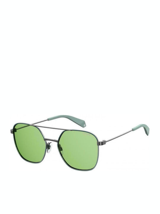 Polaroid Women's Sunglasses with Silver Metal Frame and Green Polarized Lens PLD6058/S 1EDUC