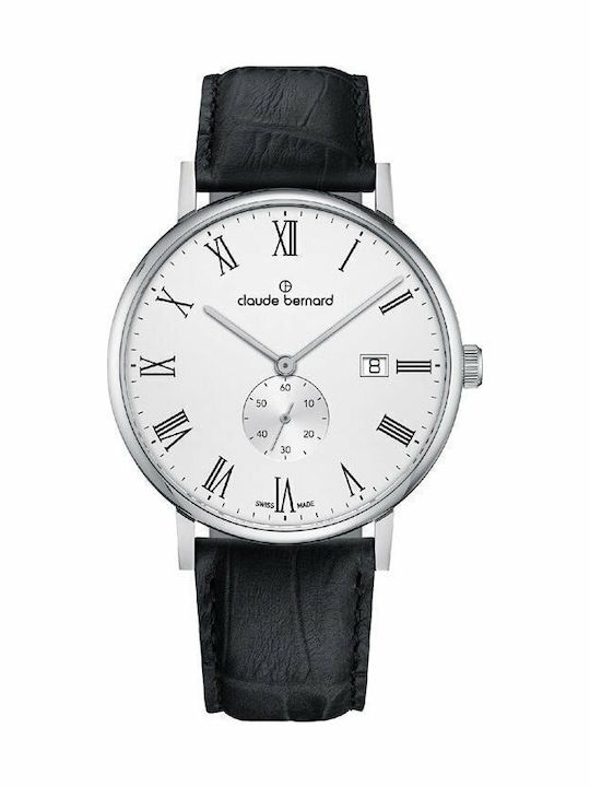 Claude Bernard Slim Line Ανδρικό Ρολόι 41mm Χρονογράφος Μπαταρίας με Μαύρο Δερμάτινο Λουράκι