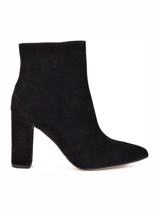 Moods Shoes 1717 Suede Women's Ankle Boots with High Heel Black