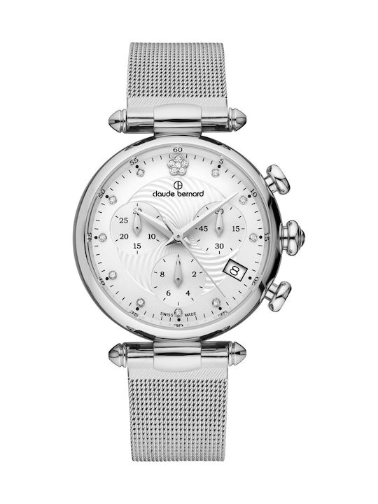 Claude Bernard Dress Code Crystals Watch Chronograph with Silver Metal Bracelet