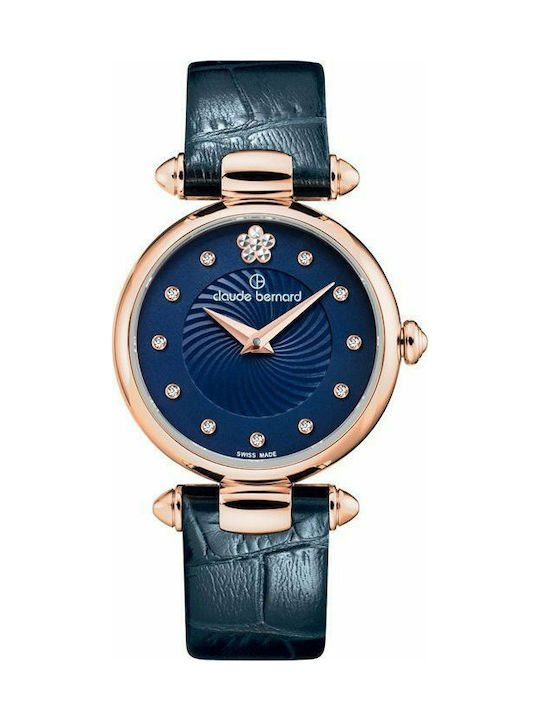 Claude Bernard Dress Code Crystals Watch with Blue Leather Strap