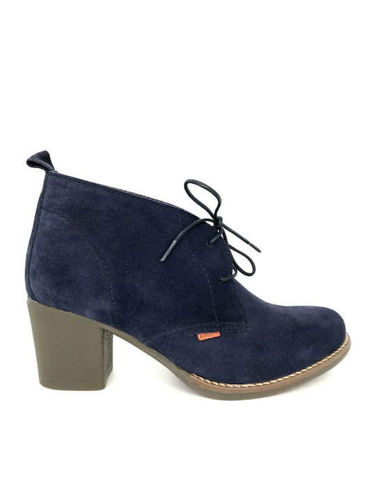 Suede Women's Ankle Boots with Medium Heel Navy Blue