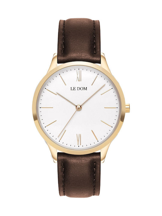 Le Dom Classic Γυναικείο Ρολόι 34mm Μπαταρίας με Καφέ Δερμάτινο Λουράκι