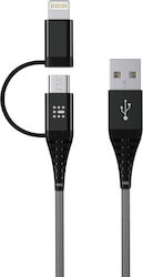 SAS Braided USB to Lightning / micro USB Cable Μαύρο 1.2m (100-16-001)