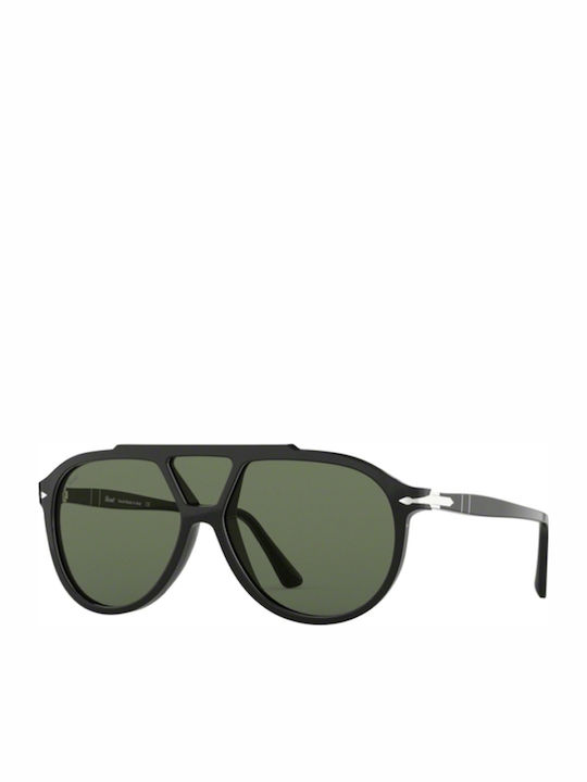 Persol Men's Sunglasses with Black Horn-Rimmed Frame and Green Lens PO3217S 95/31