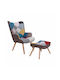 Maron Ohrensessel mit Fußhocker Red 69x76x97cm