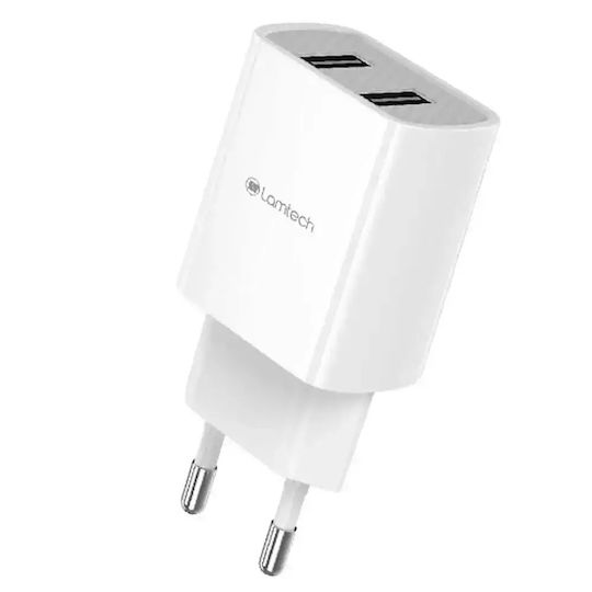 Lamtech Φορτιστής Χωρίς Καλώδιο με 2 Θύρες USB-A Λευκός (LAM020694)