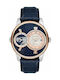 Quantum Adrenaline Dual Time Watch Battery with Blue Leather Strap