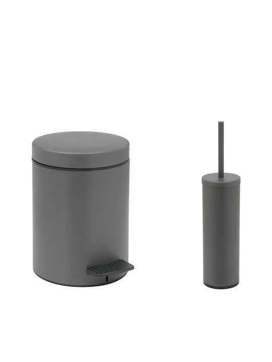 Pam & Co Metallic Toilet Brush and Bin Set 5lt Gray