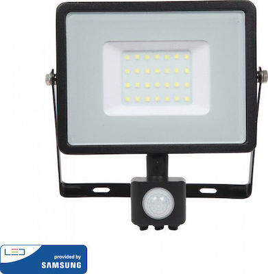 V-TAC VT-30-S Waterproof LED Floodlight 30W Cold White 6400K with Motion Sensor IP65