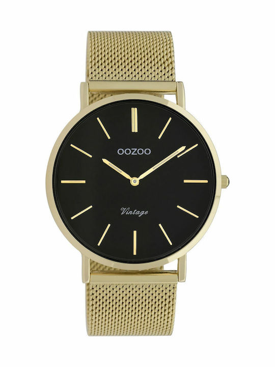 Oozoo Vintage Ανδρικό Ρολόι 40mm Μπαταρίας με Χρυσό Μεταλλικό Μπρασελέ