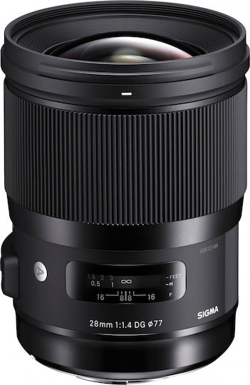 Sigma Пълен кадър Фотообектив 28mm f/1.4 DG AF HSM ART Широк ъгъл за Никон Ф Монтаж Черен