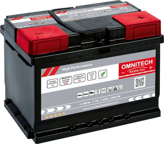 Omnitech Batterie Auto High Performance L2 EFB 60 mit Kapazität 60Ah und CCA 640A Start/Stopp