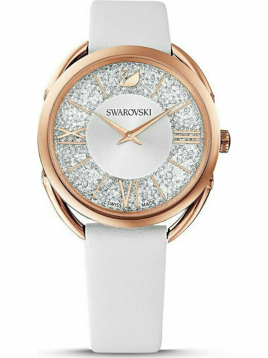 Swarovski Crystalline Glam Γυναικείο Ρολόι 35mm Μπαταρίας με Λευκό Δερμάτινο Λουράκι