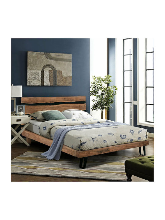 Κρεβάτι Υπέρδιπλο από Μασίφ Ξύλο Φυσικό με Τάβλες 160x200cm