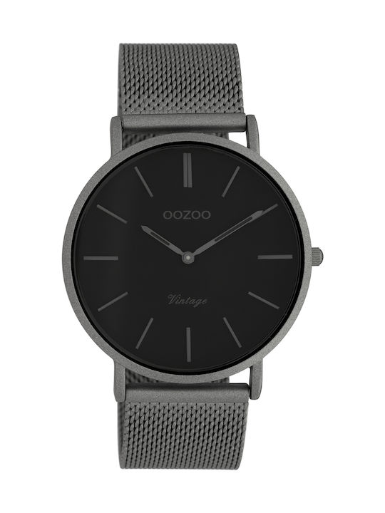 Oozoo Timepieces Vintage Ρολόι Μπαταρίας με Μαύρο Μεταλλικό Μπρασελέ