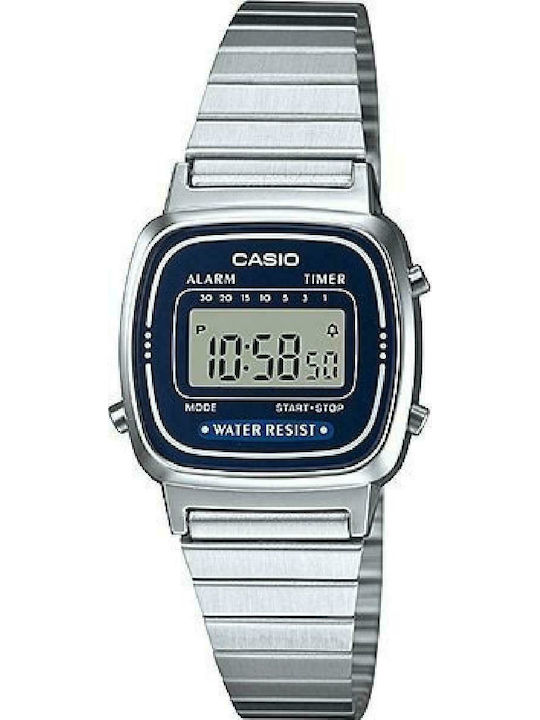Casio Vintage Digital Women's Watch with Silver Metal Bracelet