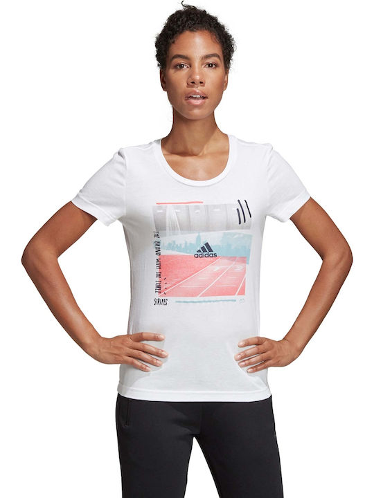 Adidas 3-Stripes Photo Damen Sportlich Baumwolle Bluse Kurzärmelig Weiß