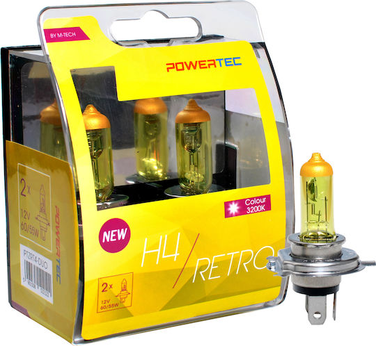 M-Tech Λάμπες Αυτοκινήτου & Μοτοσυκλέτας Powertec Retro H4 Αλογόνου 3200K Θερμό Λευκό 12V 60W 2τμχ
