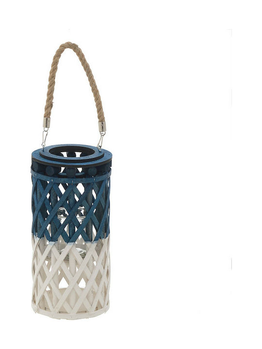 Inart Lantern Wooden Tabletop Blue 15x15x30εκ. 1pcs