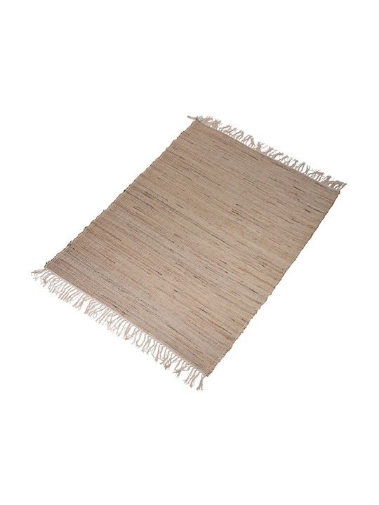 Zaros Rug Rectangular Cotton with Fringes Beige