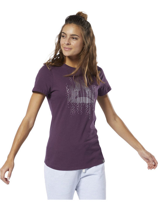 Reebok Motion Dot Crew Tee Women's Athletic T-shirt Polka Dot Purple