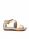 Geox D Sand Vega F Leather Women's Flat Sandals in Gold Color