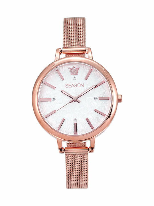 Season Time Avenue Series Γυναικείο Ρολόι 36mm Μπαταρίας με Ροζ Χρυσό Μεταλλικό Μπρασελέ