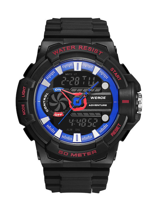 Weide Digital Men's Watch 50mm Battery with Black Rubber Strap