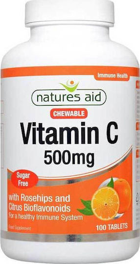 Natures Aid Vitamin C Sugar Free Vitamin for Immune System Boost, the Skin & Antioxidant Action 500mg 100 chewable tabs