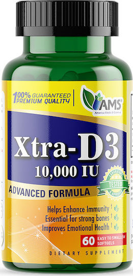 AMS Xtra-D3 Βιταμίνη για Ενίσχυση του Ανοσοποιητικού & την Υγεία των Οστών 10000iu 60 μαλακές κάψουλες