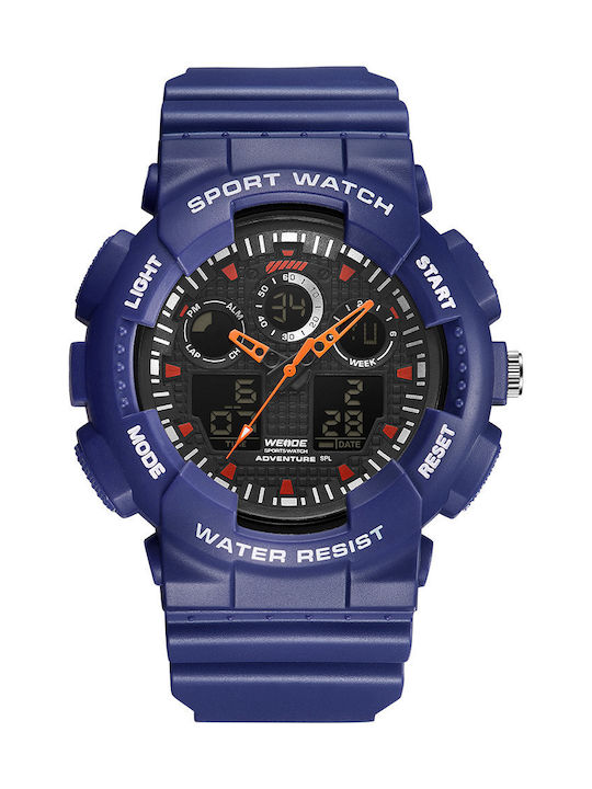 Weide Men's Watch 50mm Chronograph Battery with Blue Rubber Strap