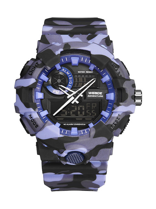 Weide Watch Battery with Blue Rubber Strap WD10994