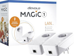 Devolo Magic 1 LAN 1-1 Powerline Διπλού Kit για Ενσύρματη Σύνδεση με Passthrough Πρίζα και Θύρα Gigabit Ethernet